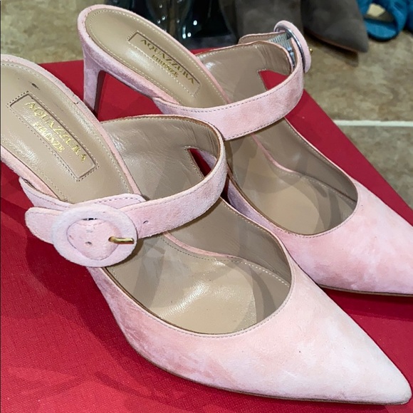 ✅SOLD✅ Aquazurra 75mm Blossom Suede Buckled Mules - Picture 4 of 12